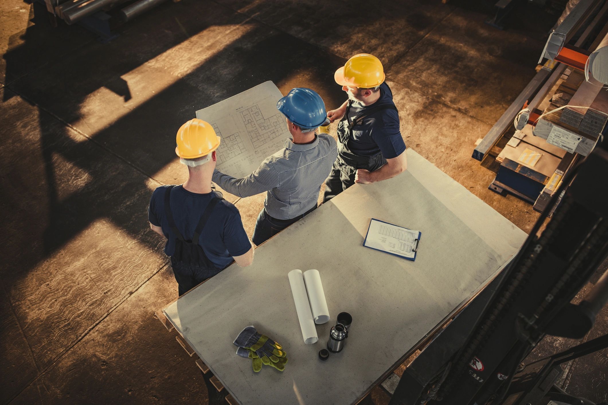 Engineers reviewing plans and documentation