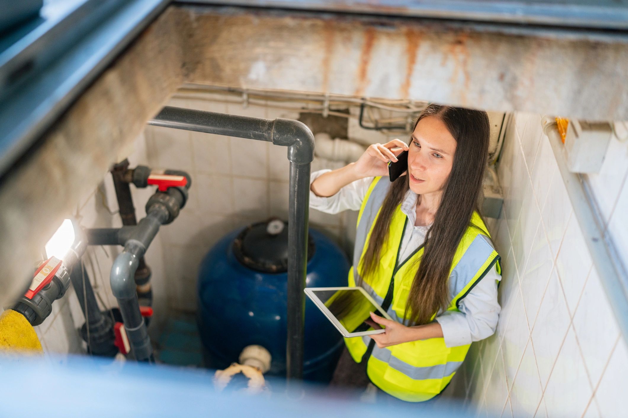 Technician inspecting industrial equipment
